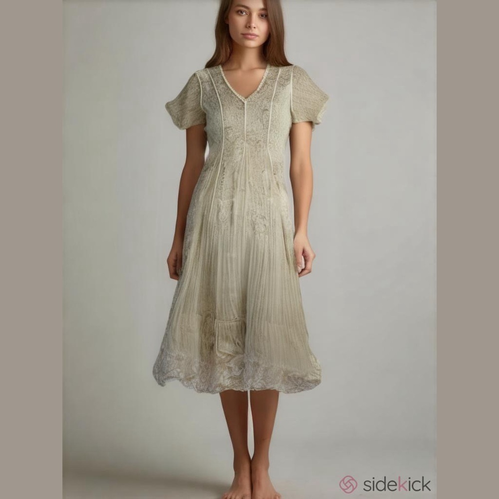 Starina Ivory Lace Rayon Maxi
Broomstick Crinkle Dress Size Small
Vintage 90's - Picture 3 of 15
